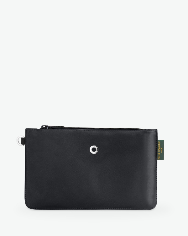 Hervé Chapelier -  - "Packshot of a 1902NM rectangular flat pouch
with one silver ring on a side and a metal eyelet and a zipper.
The pouch is made of microfiber nylon in an XS size.
Pochette plate rectangulaire satinée taille XS"